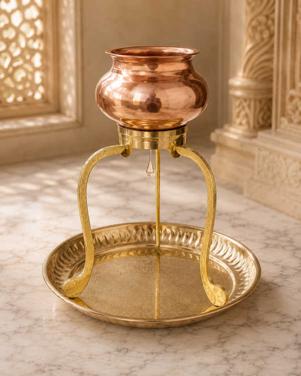Shivling Jalabhishek Stand with Copper Lota & Brass Pooja Plate | Brass Shivling Abhishek Stand