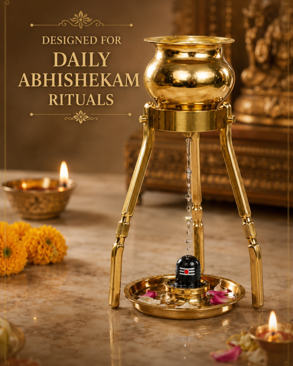 Shivling Jal Abhishek Stand Lota (Without Shiv Lingam, Finger Size, 70 ML, 11 Cm Stand / 15 Cm Total)